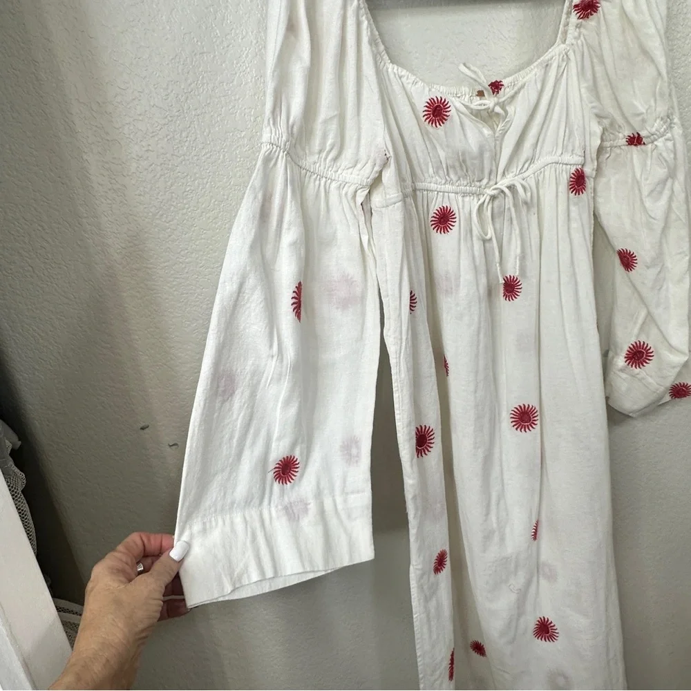 Free People Boho White Emory Embroidered Midi Dress -Oversized Small - NWOT - Picture 8 of 13